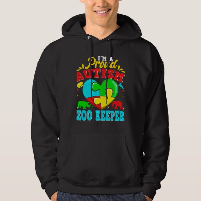 Jag är en stolt Autism Zoo Keeper Puzzle Heart Aut Hoodie (Framsida)