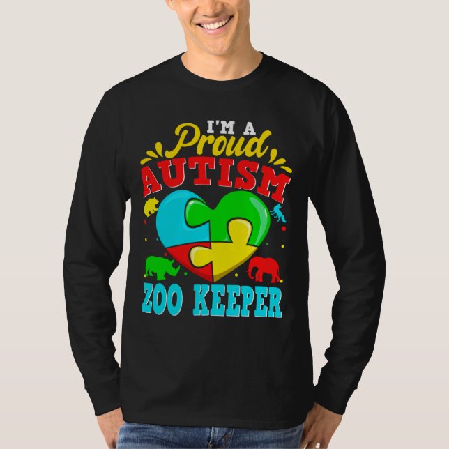 Jag är en stolt Autism Zoo Keeper Puzzle Heart Aut T Shirt (Framsida)