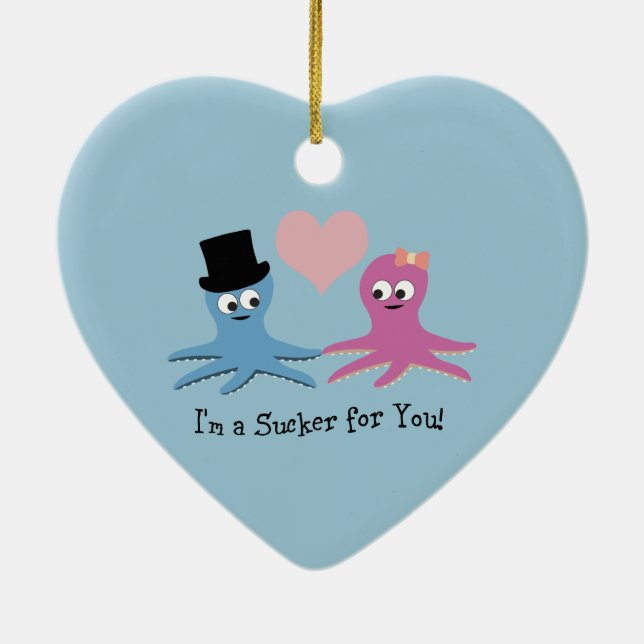 Jag är en sucker för dig! Cute Octopi Julgransprydnad Keramik (Baksidan)