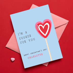 Jag är en Sucker för dig Kids Classroom Valentines Kort