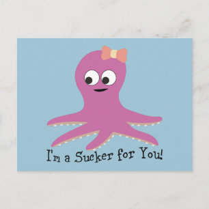 Jag är en sucker för dig! PinkCartoon Octopus Vykort