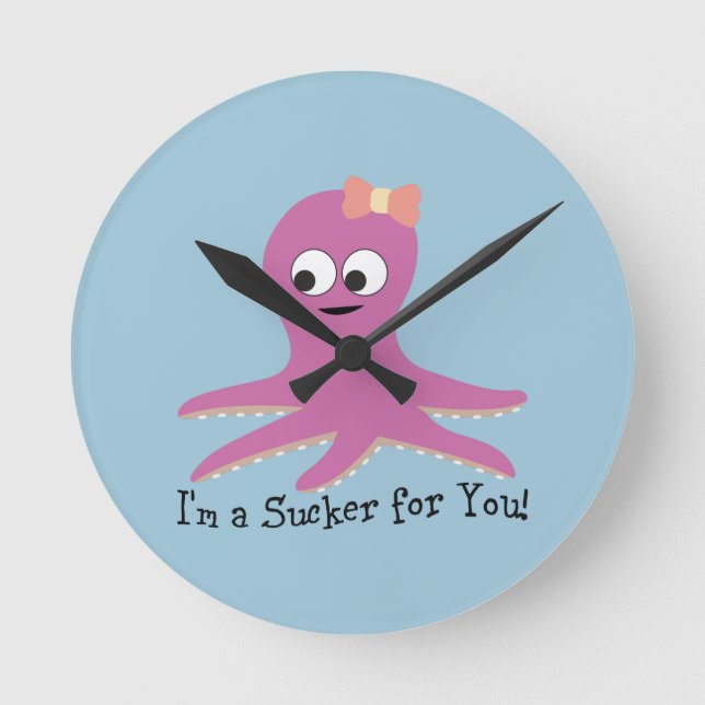 Jag är en sucker för dig! Rosa Octopus Rund Klocka (Framsida)