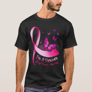 Jag är en Survivor Butterfly Rosa Ribbon Cancer Br T Shirt