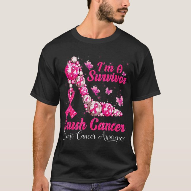 Jag är en Survivor Crush Cancer High Heel Breast T Shirt (Framsida)