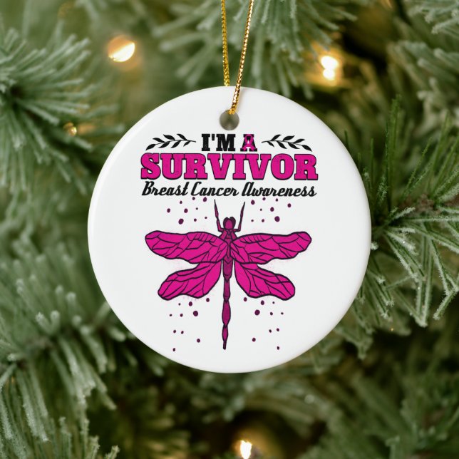 Jag är en Survivor Dragonfly Breast Cancer Awarene Julgransprydnad Keramik (Träd)