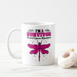 Jag är en Survivor Dragonfly Breast Cancer Awarene Kaffemugg