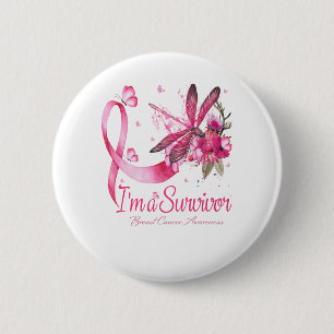 Jag är en Survivor Dragonfly Breast Cancer Awarene Knapp