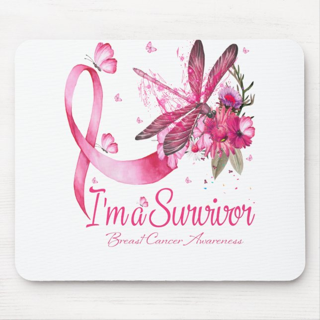 Jag är en Survivor Dragonfly Breast Cancer Awarene Musmatta (Framsidan)