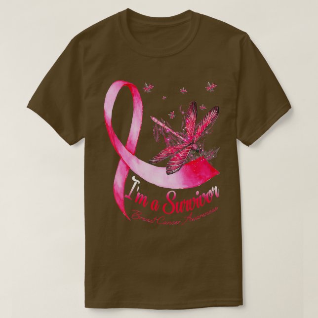 Jag är en Survivor Dragonfly Breast Cancer Awarene T Shirt (Design framsida)