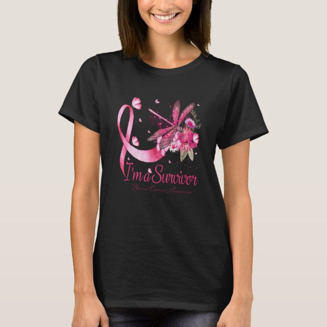 Jag är en Survivor Dragonfly Breast Cancer Awarene T Shirt (Framsida)