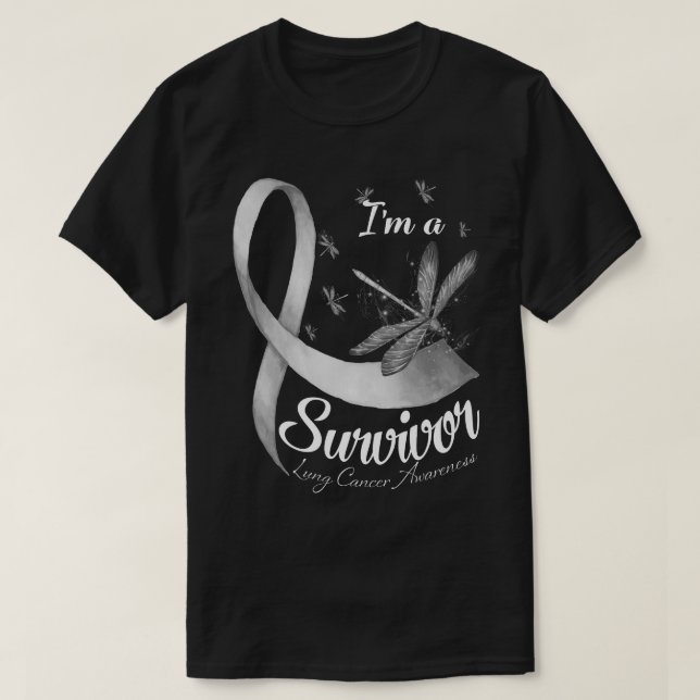 Jag är en Survivor Dragonfly Lung Cancer Awareness T Shirt (Design framsida)