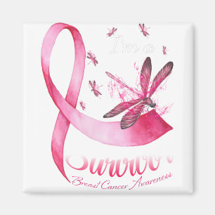 Jag är en Survivor Dragonfly Rosa Ribbon Breast C Magnet