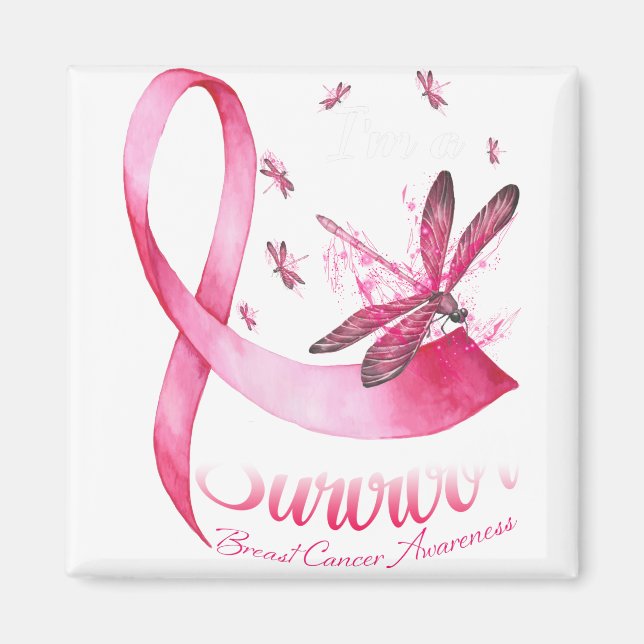 Jag är en Survivor Dragonfly Rosa Ribbon Breast Ca Magnet (Framsidan)