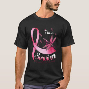 Jag är en Survivor Dragonfly Rosa Ribbon Breast Ca T Shirt