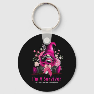 Jag är en Survivor Gnome Rosa Ribbon Breast Cancer Nyckelring