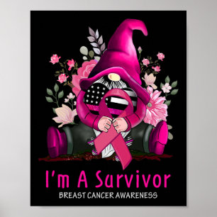 Jag är en Survivor Gnome Rosa Ribbon Breast Cancer Poster