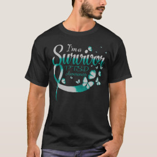 Jag är en "Survivor PTSD Awareness Butterfly Ribbo T Shirt