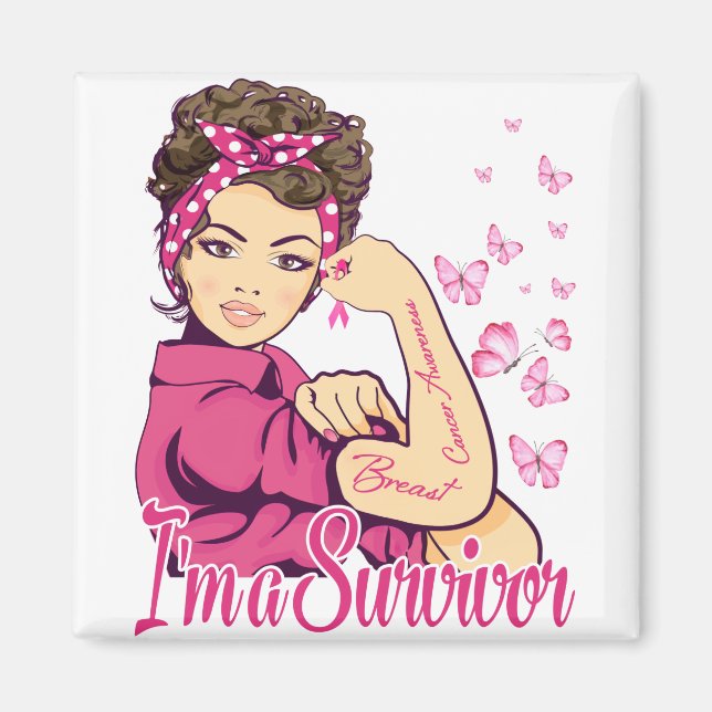 Jag är en Survivor Rosie Riveter Breast Cancer Magnet (Framsidan)