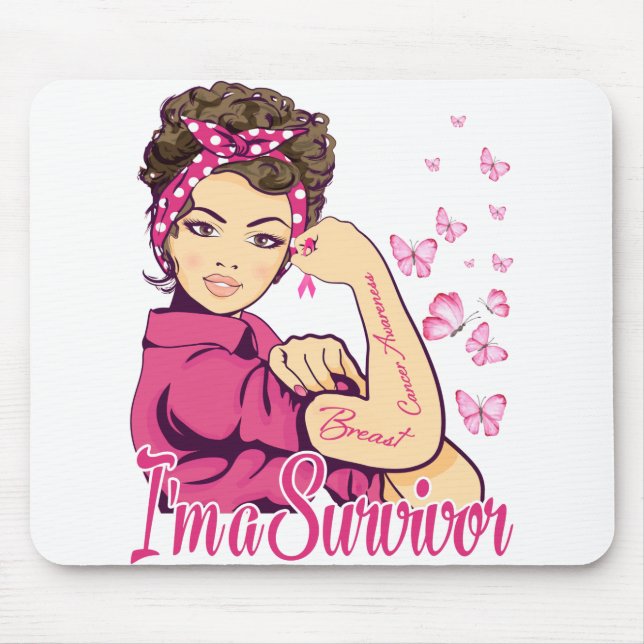 Jag är en Survivor Rosie Riveter Breast Cancer Musmatta (Framsidan)