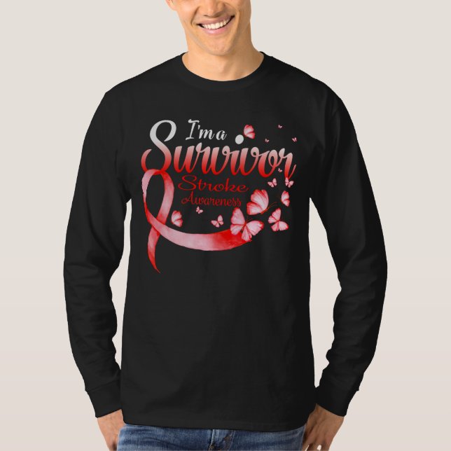 Jag är en Survivor Stroke Awareness Butterfly Ribb T Shirt (Framsida)