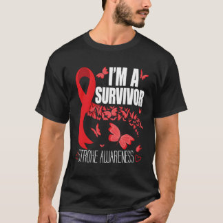 Jag är en Survivor Stroke Awareness Red Ribbon Bra T Shirt