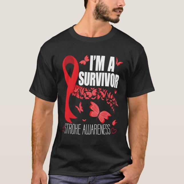 Jag är en Survivor Stroke Awareness Red Ribbon Bra T Shirt (Framsida)