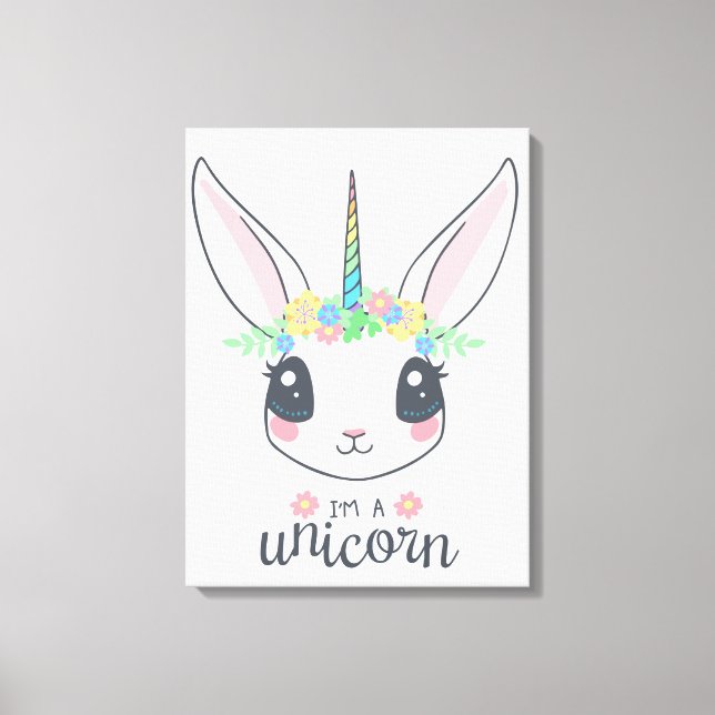 Jag är en Unicorn Bunny (Cute Art for Girls) Canvastryck (Framsida)