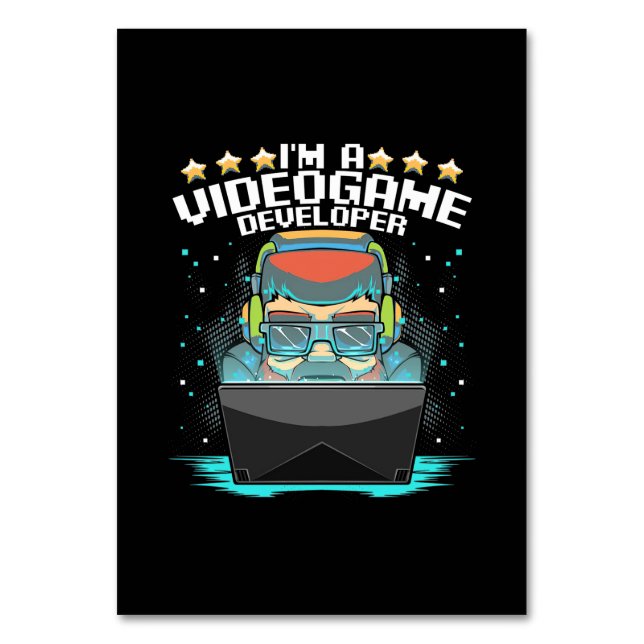 Jag är en videospelsutvecklare bordsnummer (Framsidan)