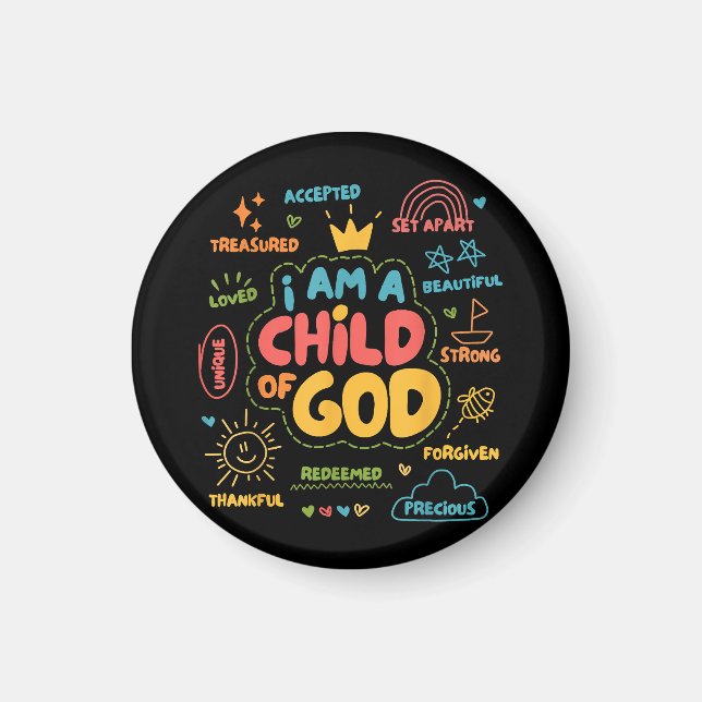 Jag är ett barn av Gud Kristet Retro Jesus Tro De Magnet (Framsidan)