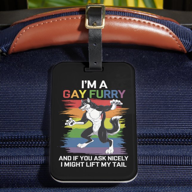 Jag är ett Gay Hårig Fox Rainbow LGBTQ-Pride Bagagebricka (Framsida Insitu 2)