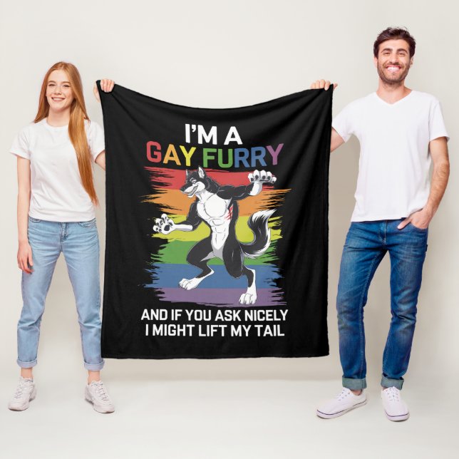Jag är ett Gay Hårig Fox Rainbow LGBTQ-Pride Fleecefilt (På plats)