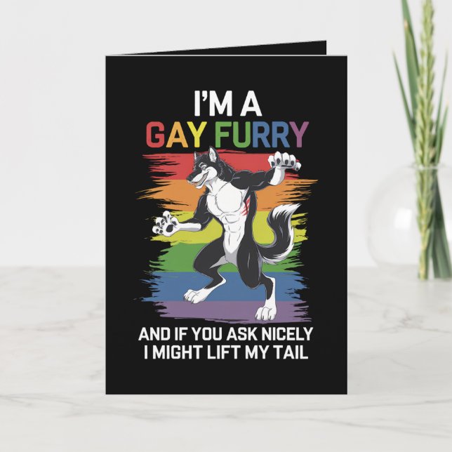 Jag är ett Gay Hårig Fox Rainbow LGBTQ-Pride Kort (Framsida)