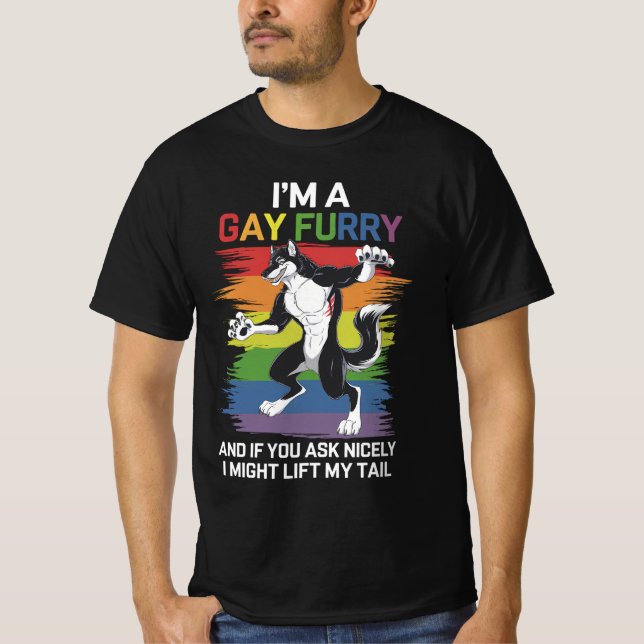 Jag är ett Gay Hårig Fox Rainbow LGBTQ-Pride T Shirt (Framsida)