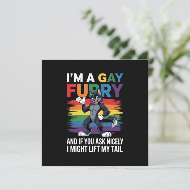 Jag är ett Gay Hårig Rainbow Fox Varg Pride månad Inbjudningar (Stående Fram)