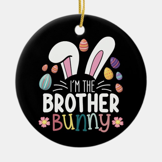 Jag är familjen Brother Bunny Påsk matchande Julgransprydnad Keramik (Framsidan)