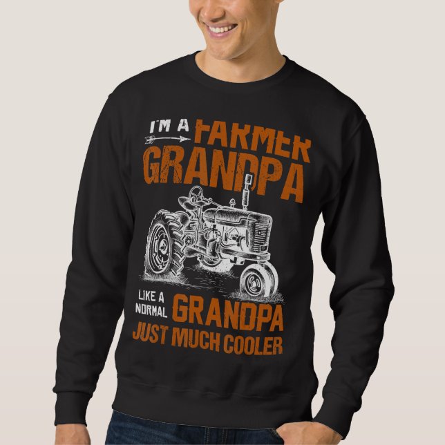 Jag är farmer Grandpa Tractor Farmer Grandpa Far Lång Ärmad Tröja (Framsida)