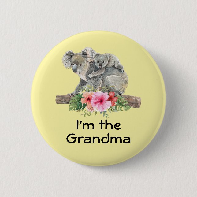 Jag är farmor Cute Koala Bears Watercolor Knapp (Framsida)