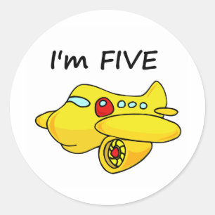 Jag är fem, Gult Flygplan Runt Klistermärke