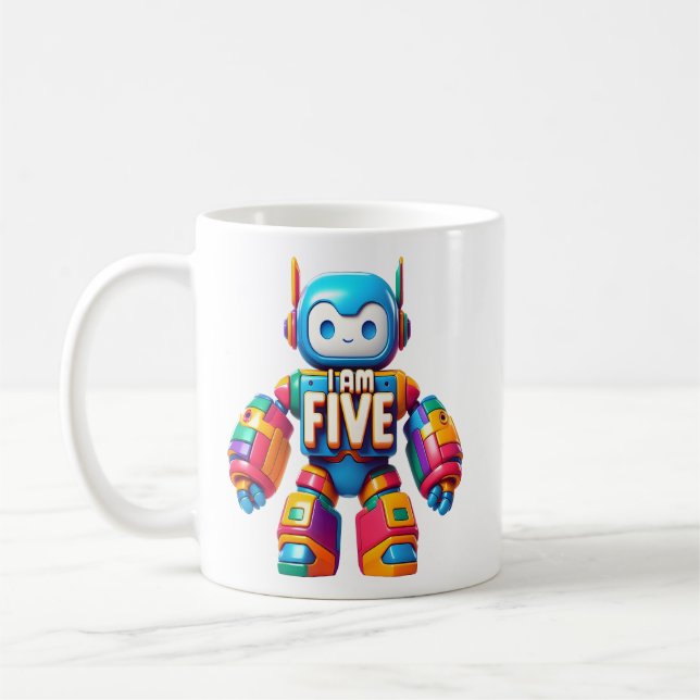 Jag är fem robot för barn 5:e födelsedagsteknologi kaffemugg (Vänster)