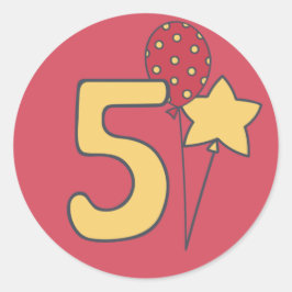 Jag är Fem - Söt ballong gul & röd 5-årsdag Runt Klistermärke