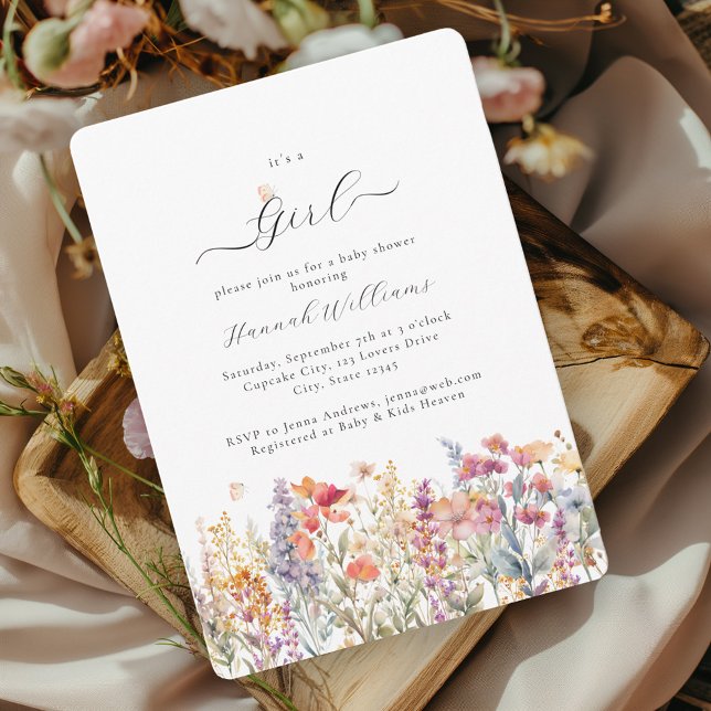 Jag är flicka! Modern, Wildblomma, babyskal Inbjudningar (Skapare uppladdad)