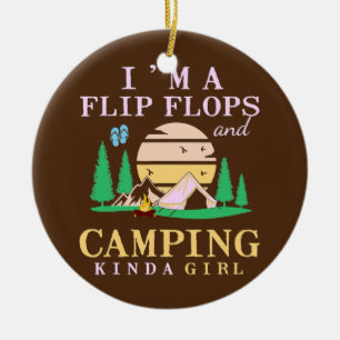 Jag är Flinflip flops och Camping Kinda Girl Dam Julgransprydnad Keramik