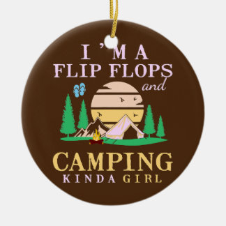 Jag är Flinflip flops och Camping Kinda Girl Dam Julgransprydnad Keramik