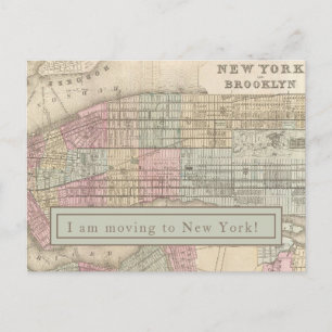 Jag är flytta till New York - Vintage NYC Karta Vykort