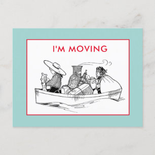 Jag är Flytta Vintage Boat Travelers Mint Blue Meddelande Vykort