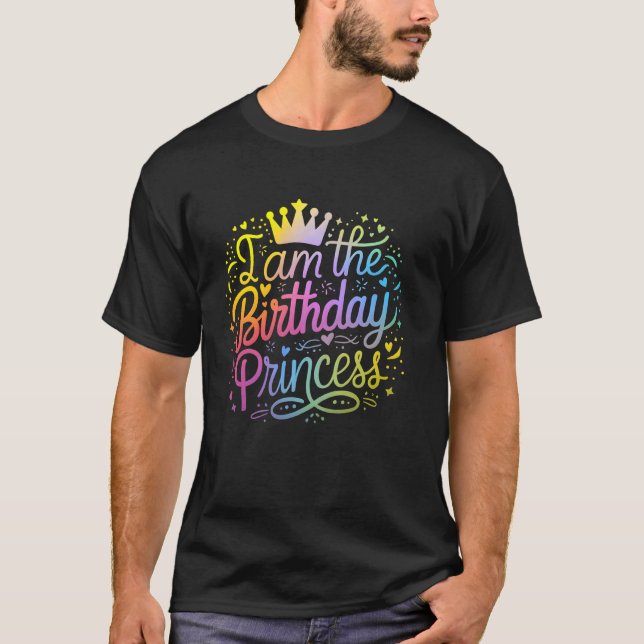 Jag är födelsedagsprinsessan Söt regnbåge Kul föde T Shirt (Framsida)