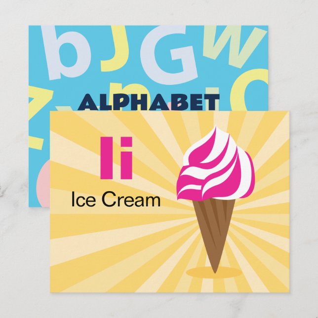 Jag är för iskräm - Alphabet Flash-kort Vykort (Fram/baksida)