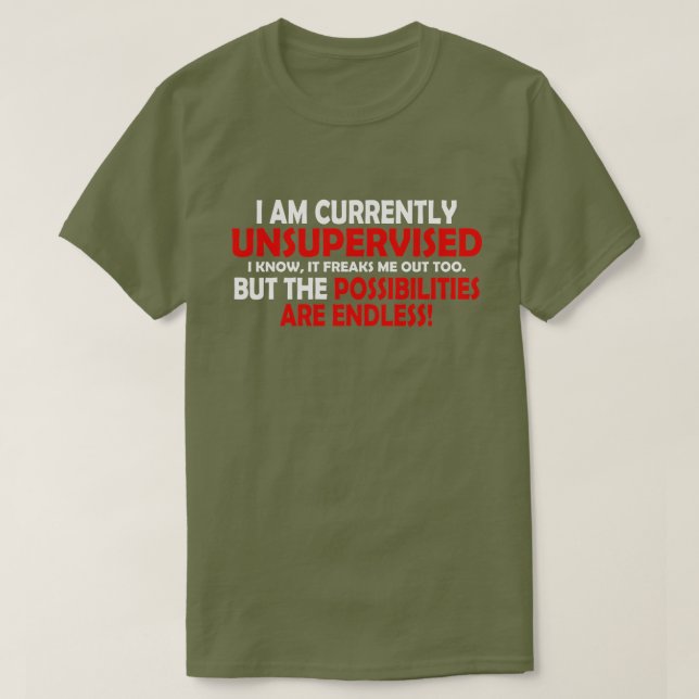 JAG ÄR FÖR NÄRVARANDE OÖVERVAKAD. MÖJLIGHETERNA! T-SHIRT (Design framsida)
