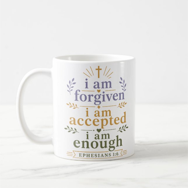 Jag är förlåten, accepterad, nog Biblisk citat Kaffemugg (Vänster)