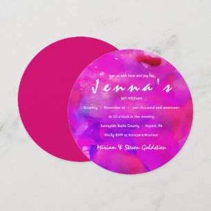 JAG ÄR FUSHIA VATTERCOLOR Bat mitzvah BJUDANDE Inbjudningar